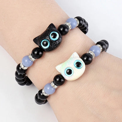 Cute Big Eye Cat Luminous Beaded  Bracelets