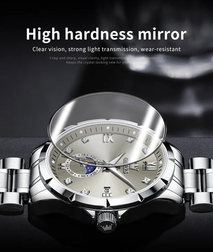 OLEV'S 2956 Men's, Luxury Brand, Waterproof, Calendar Moon Phase, Top Fashion, Stainless Steel Quartz, Chronograph Watch