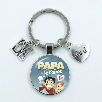I Love Super Dad, Glass Dome Cabochon, Key Ring Keychain