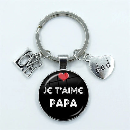 I Love Super Dad, Glass Dome Cabochon, Key Ring Keychain