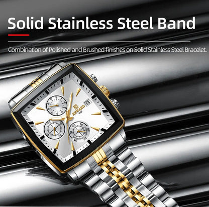 Men's Blue Luxury, Rectangular Business Quartz Wristwatch, Waterproof, with Luminous Hands, By REWARD
