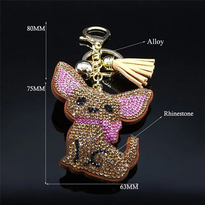 High Fashion, Chihuahua Dog Crystal Keychain Bag, by, Mujer