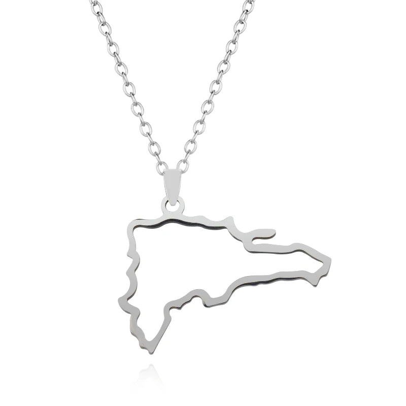 New, Dominican Map/Flag, Stainless Steel Pendant Necklace For Men & Women Jewelry Gift By YUMEI