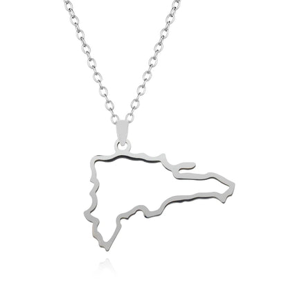 New, Dominican Map/Flag, Stainless Steel Pendant Necklace For Men & Women Jewelry Gift By YUMEI