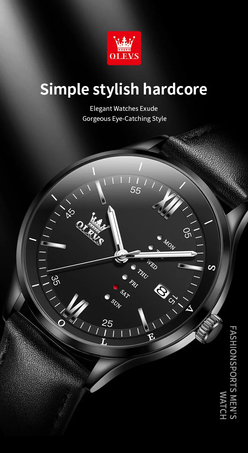 New, Waterproof Luminous, Automatic Date,  Quartz Wristwatch For Men, By OLEVS
