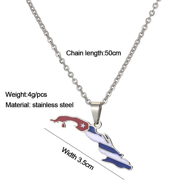 European and American Stainless Steel Map Of The Republic Of Cuba Pendant Necklace, By ZMZMKM
