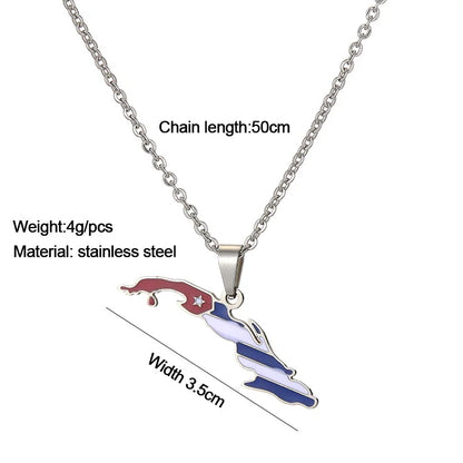European and American Stainless Steel Map Of The Republic Of Cuba Pendant Necklace, By ZMZMKM