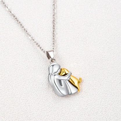Cute, Two-Tone Girl Hugging Dog Necklace
