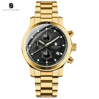 SAPPHERO, Luxury Brands, Gold Plated Stainless Steel, Men’s, Elegant, Waterproof, Quartz Watch…Perfect For That First Date