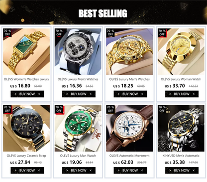 New, Waterproof Luminous, Automatic Date,  Quartz Wristwatch For Men, By OLEVS