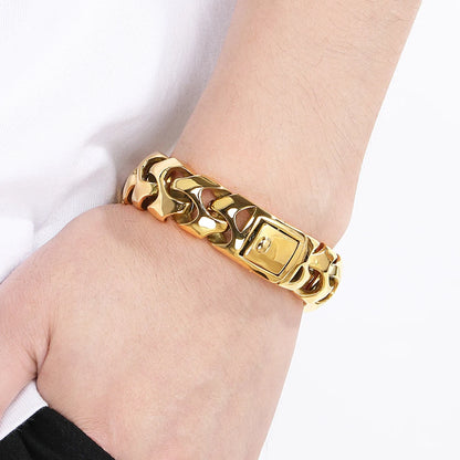 Cool Solid Stainless-Steel 18MM Width, Keel Cuban Chain Bracelets For Men