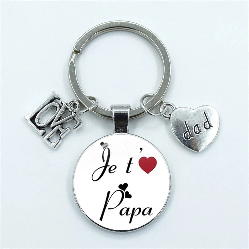I Love Super Dad, Glass Dome Cabochon, Key Ring Keychain