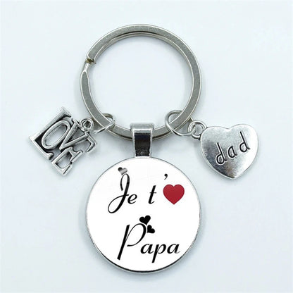 I Love Super Dad, Glass Dome Cabochon, Key Ring Keychain