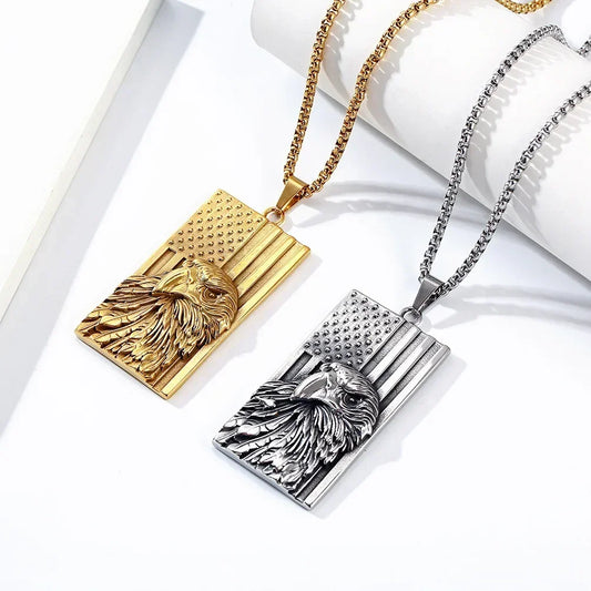 Starry Stripe Flag, US Stainless Steel Military Tag Necklace,  For Men