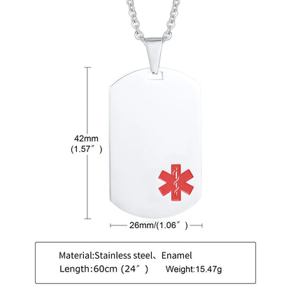 Medical Alert, Stainless Steel, Custom Engraved Military Necklace...Diabetic Patient Emergency