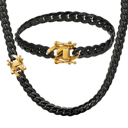 Tactical Weave Jewelry Set, Black Titanium Chain & Bracelet, Military-Grade Coating